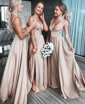 Vestido 2021 New Design Pretty Sexy Deep-V Neck Long Bridesmaid Dresses Backless Evening Dress