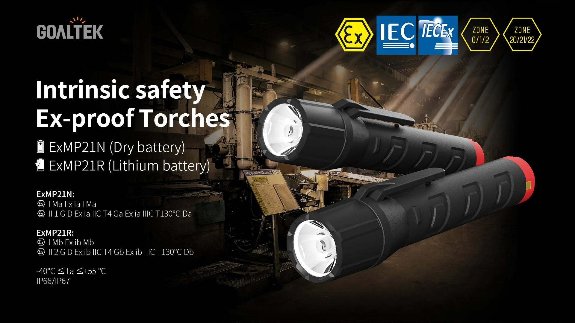 Explosion Proof Flashlight Atex Portable Torch Lighting For Zone 0/1/2