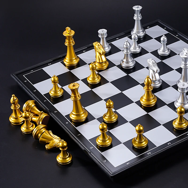 Medieval Chess Set With High Quality Chessboard 32 Gold Silver Chess Pieces Magnetic Board Game Chess Figure Sets Szachy Checker