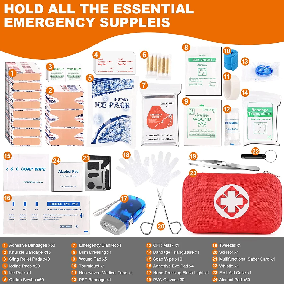 300PCS Essential Emergency Trauma Medical Supplies Survival Kit First Aid Kit factory