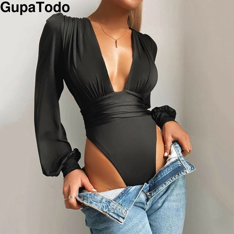 black v neck body suit