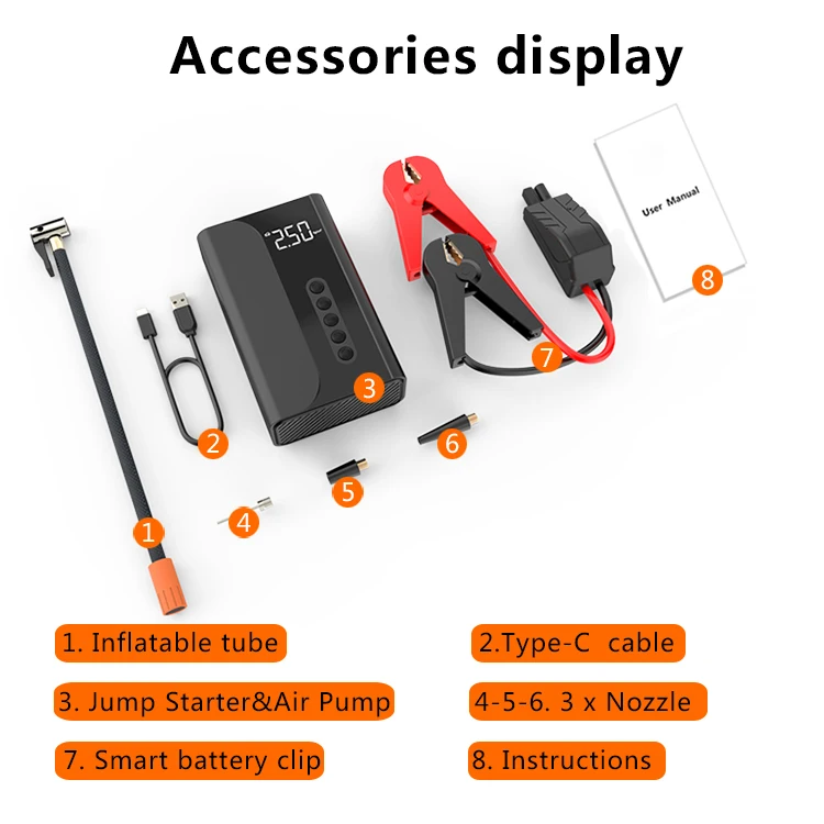 New Arrival Automatic Lightweight Wireless Digital Display  Tyre air Pump Car Starter Power Bank All Vahicle Tyre air Pump