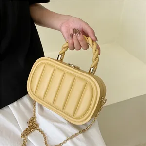 Simple Chain Solid Color Tas Tangan Cute Lock Handbags Women Hand Bags