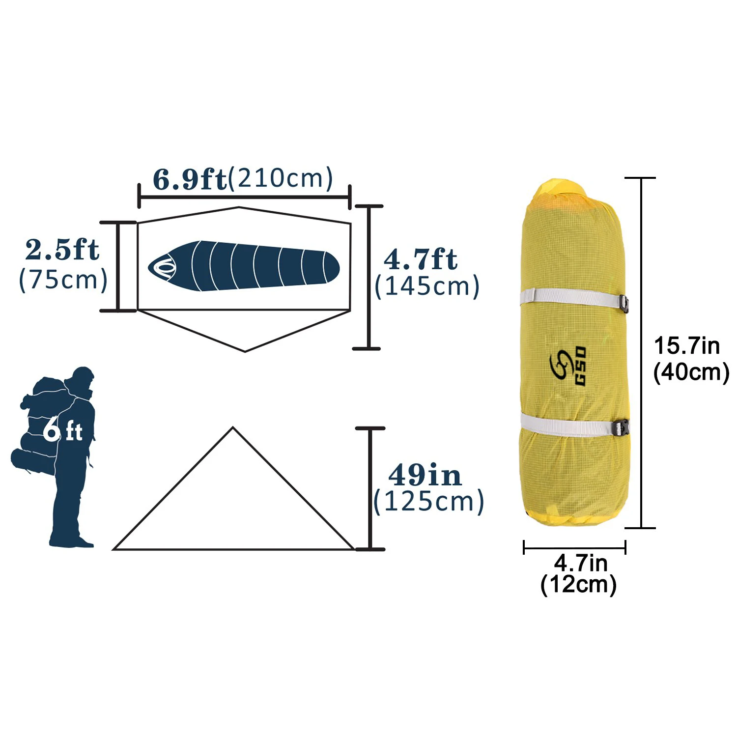 GodsWord One Person Nylon Silicon Ultralight Tent With Trekking Stick Support Outdoor All Season Hiking Backpacking Pyramid Tent