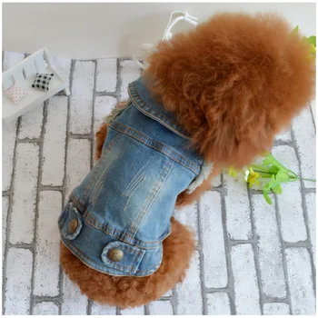 Custom Logo Brand In Stock Wholesale Pet Clothes Jean Jacket Pet Cool Hot Sale Overalls Denim Coat Dog Jacket for Puppy Small