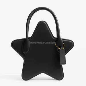 Custom Vegan Leather Star Shape Bag Black Ladies Fashion Crossbody Handbag Purse for Women