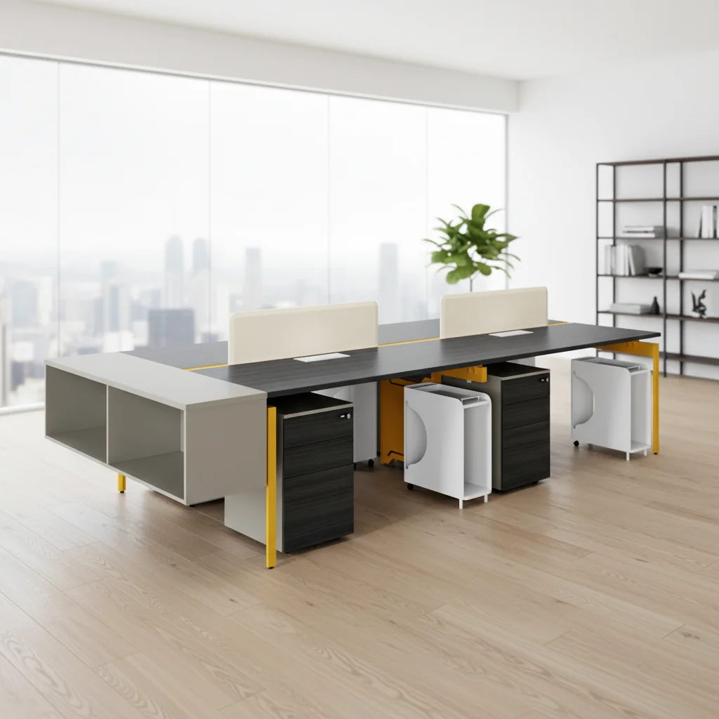 Modern Spacious Executive Work Desk Steel Leg Design Integrated Shelves Cable System Professional Office Setup Office Furniture 3