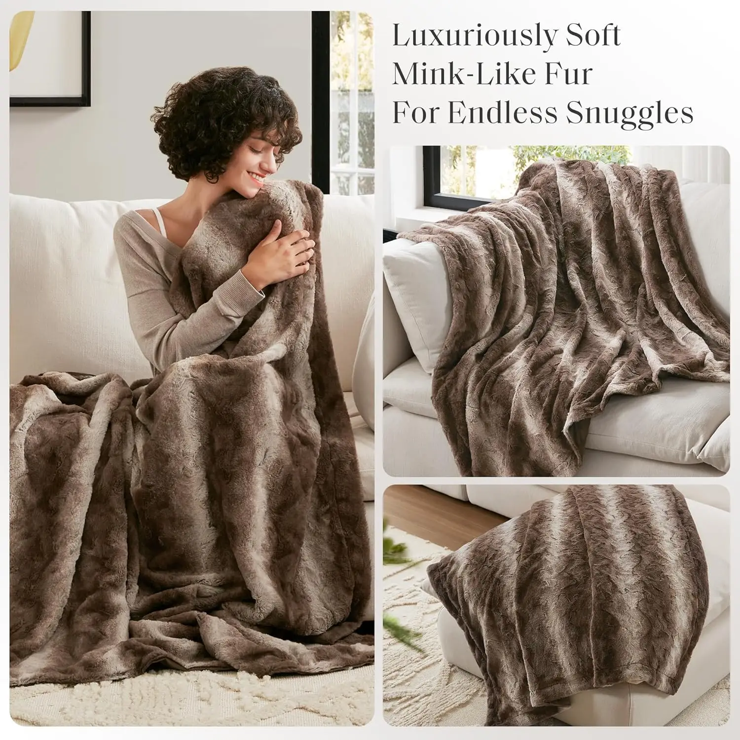Fluffy Soft Brushed Solid Fleece Throw Blanket Sherpa Plush Warm Mink Thick Faux Fur Eco-Friendly Machine Wash Bed Modern