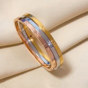 Gold Plated Stainless Steel Charm Bracelets Men Women Roman Numeral Personalized Engraved Trendy Unisex Gift