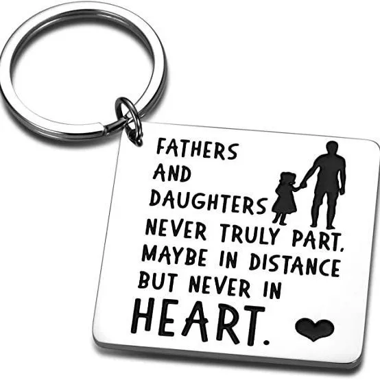 Father Daughter Metal Keychain Fathers Day Birthday Stainless