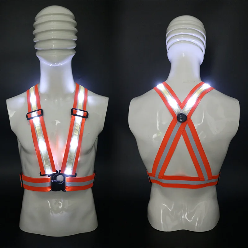 Kid Adult Traffic Worker Wear High Visibility LED Flashing Reflective Safe Elastic Strap Vest Belt Outside Activity