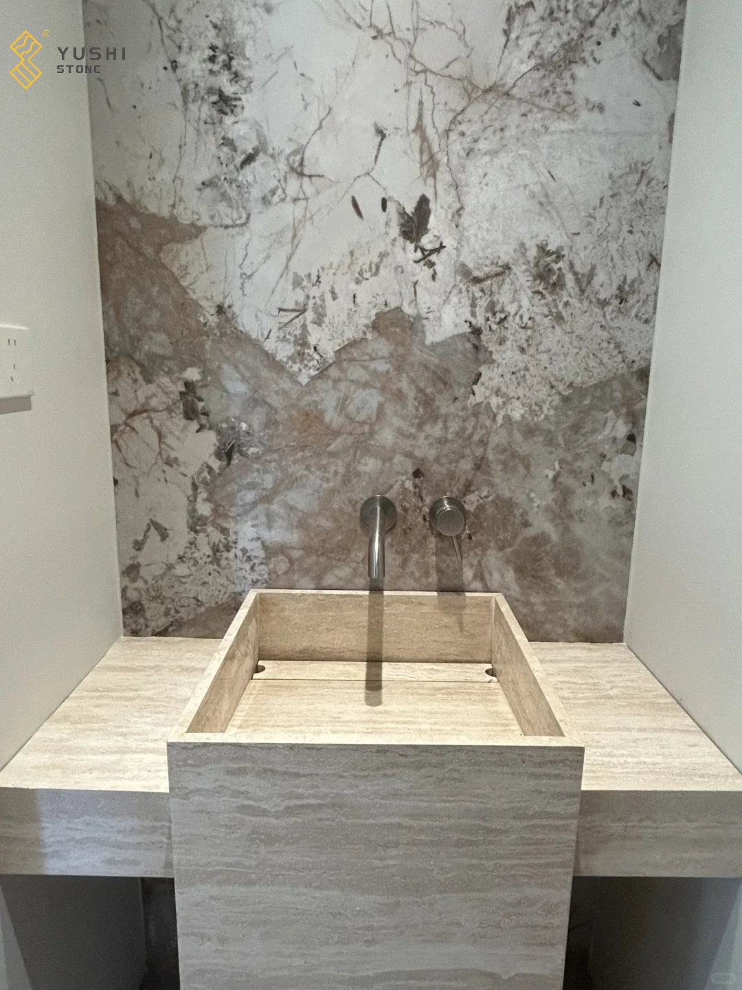 YUSHI Modern European Style Stone Basin Sink High Quality Travertine Hot-Selling Luxury Hotel Villa Bathrooms European Modern factory