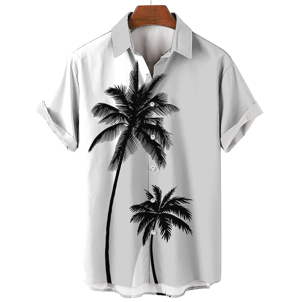 Coconut Tree Printed Hawaiian Shirt Simple Summer Style Beach Shirts ...