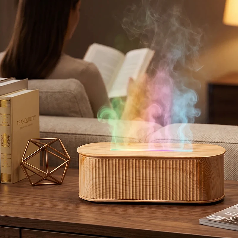 Colorful Flame Ultrasonic Aroma Diffuser Humidifier with LED Lighting Low Noise USB Powered for Home Hotel & Guesthouse Use