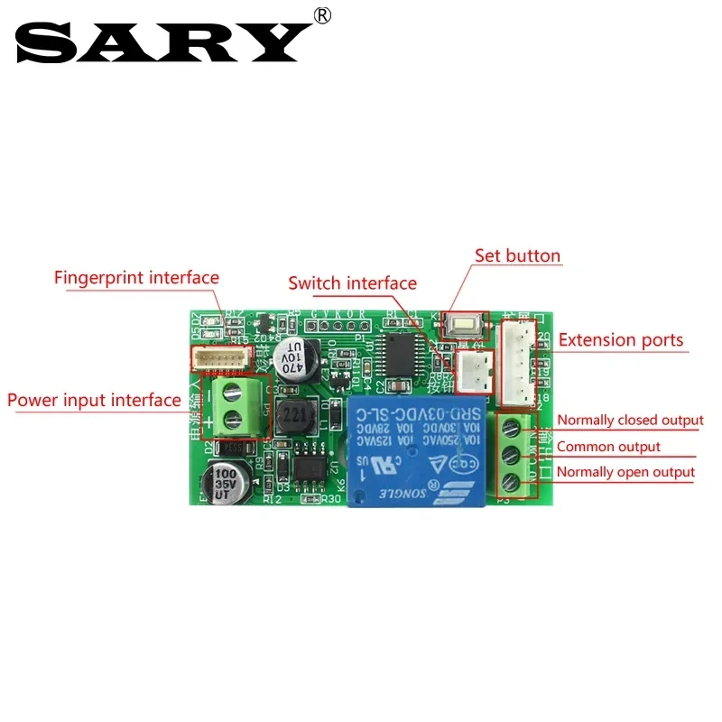 SY168 Fingerprint Access Control Relay Board DC12V Fingerprint Verification Module DC5V Electric Lock Control Board