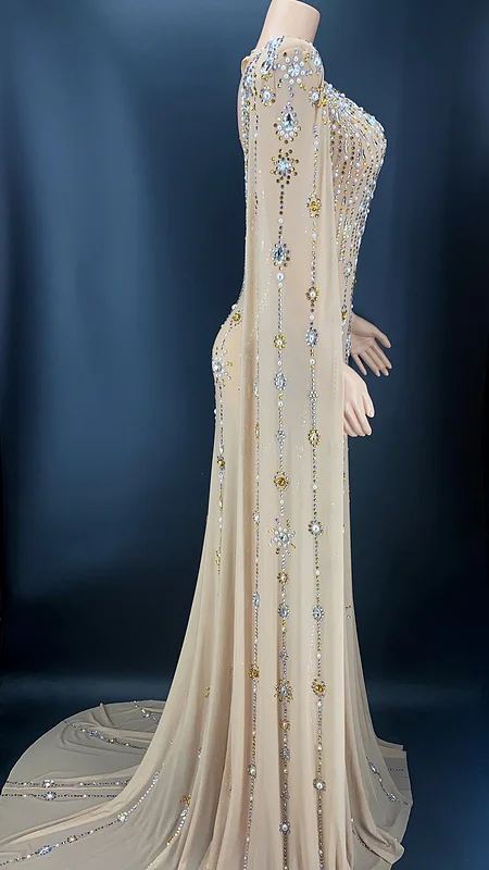 green emerald velvet dress Luxury Beaded Tassel Black Evening Dress with Straps Cape SS294 – DreamyVow main image 0