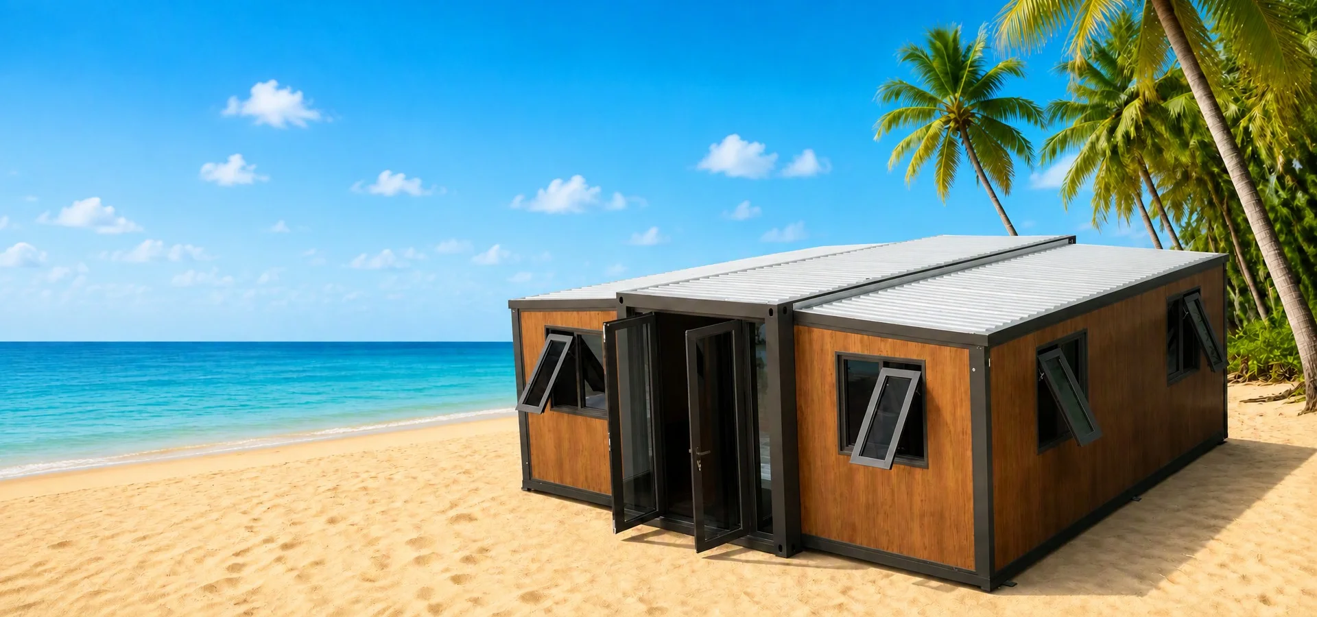 Expandable container house beside the sea