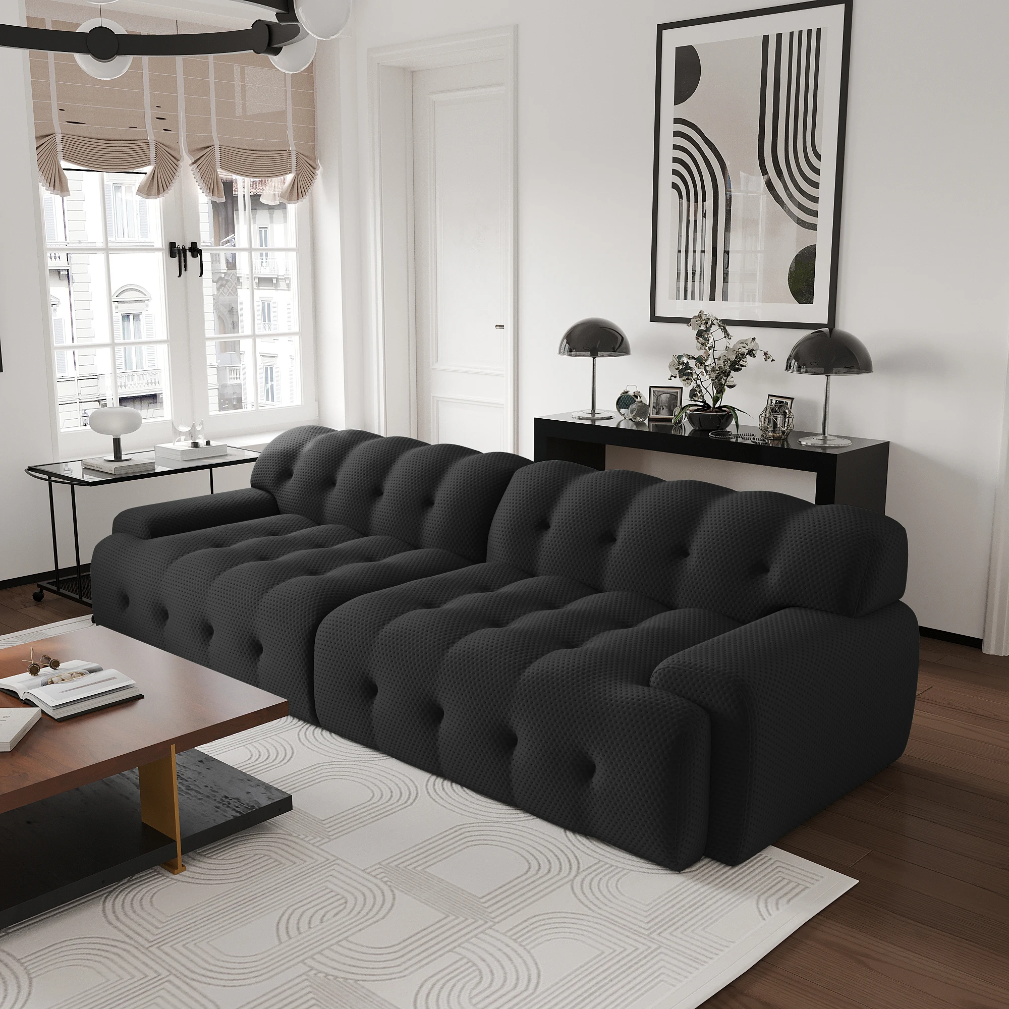 ATUNUS Italian 5D Elastic Fabric Compressed Vacuum Foam Lounge Couch Sofa Custom Modular Sectional Compress Sofa Couch Set