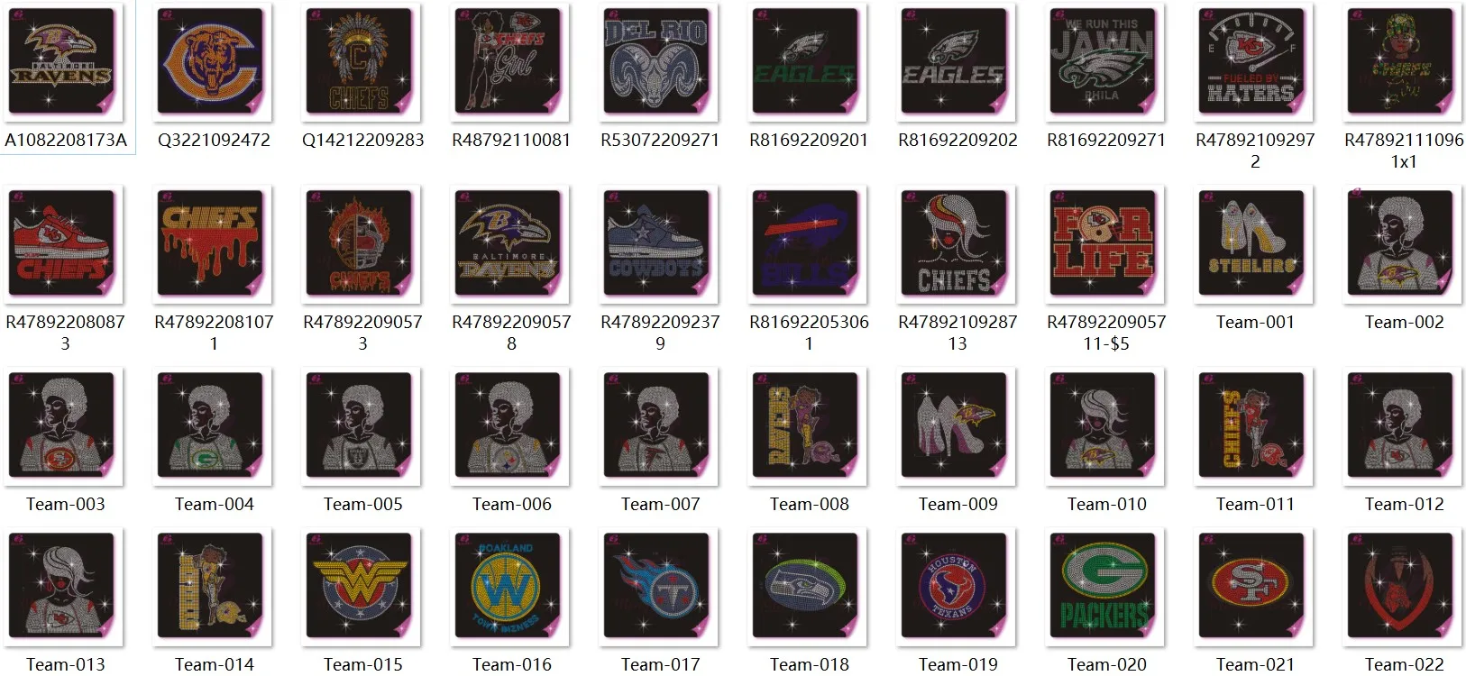 Sparkle Custom Sport Teams Logo Iron On Flat Back Rhinestone Motif Custom Nfl Rhinestone Heat