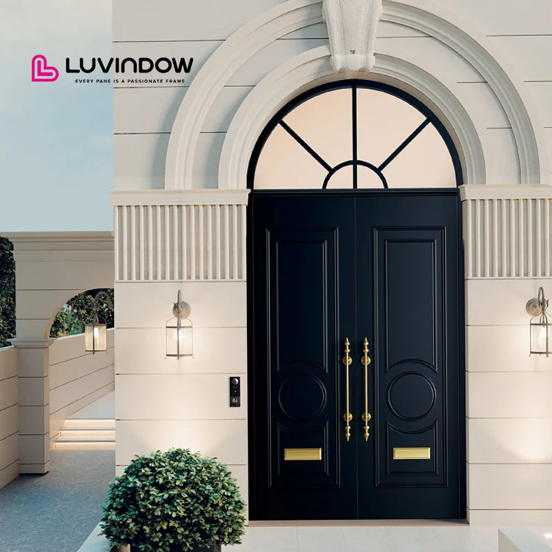 Customized Iron Luxury Art Carving Black Aluminum Doors Heavy Duty Wrought Iron Door Design