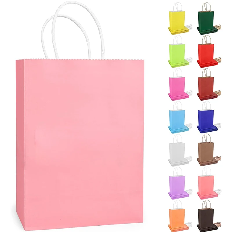 Colorful Kraft Paper Bags With Handles For Biodegradable Gift Shopping