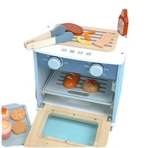EDULAND Children's Early Education Wooden Kitchen Food Toy Simulation Playhouse Microwave Oven Bread Baking Dessert Fun Box Kids