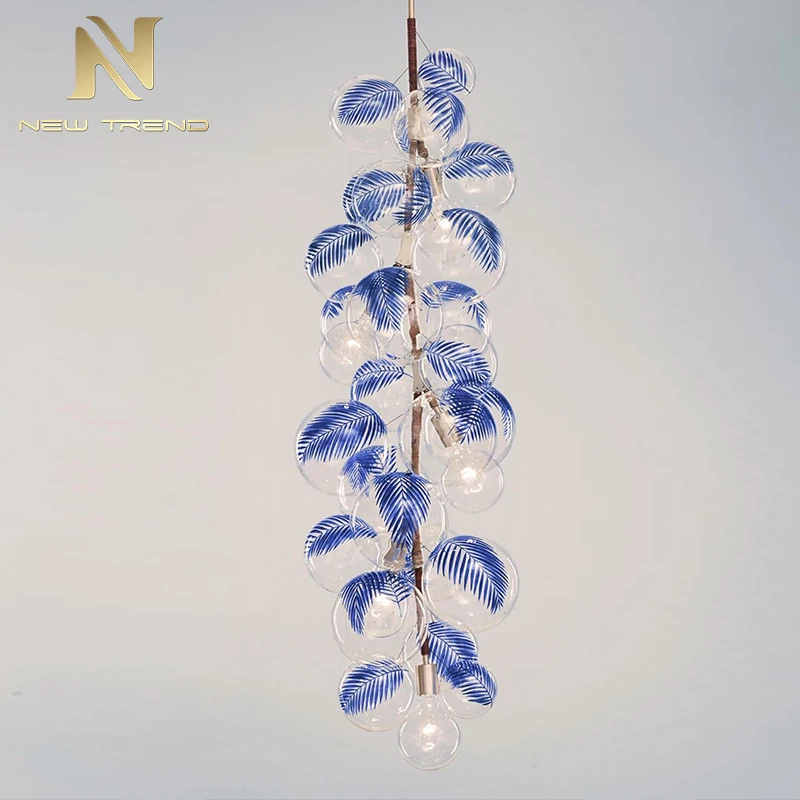 CPL-340 Modern Style Indoor Decoration Fixtures Glass Ball Leaf Led Chandelier Light