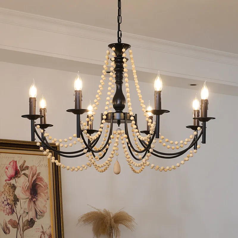 Amerikanischer Retro-Stil – Französisch-vintage schwarzer LED-Kronleuchter mit Angelschnur-Form für Wohnzimmer, Esszimmer und Schlafzimmer