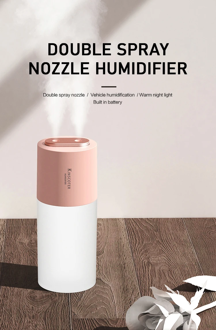 400ml Dual Jet Humidifier Ultrasonic 2000mah Mini Portable Car Home ...