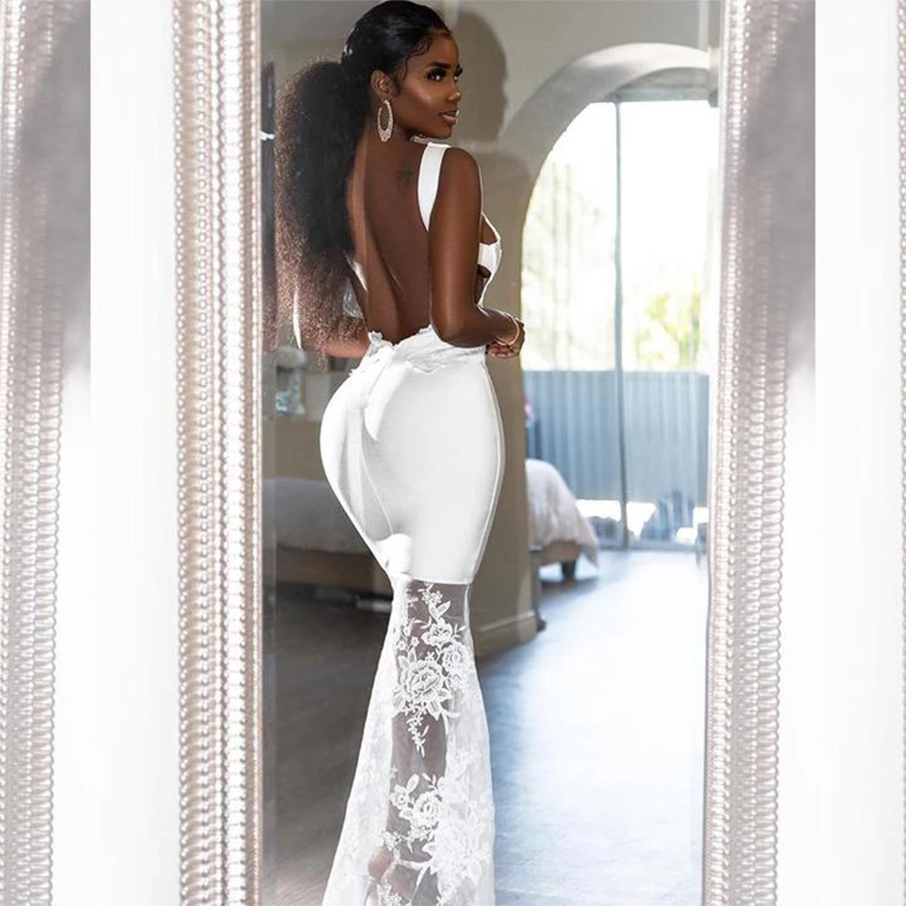 2021 New Stylish Sexy Backless Maxi Long Bandaged Dress Bodycon Lace Mesh  Flower Sleeveless Wedding Dresses for Ladies Shop Our 2021 Collection of Stylish Bodycon Wedding Dresses