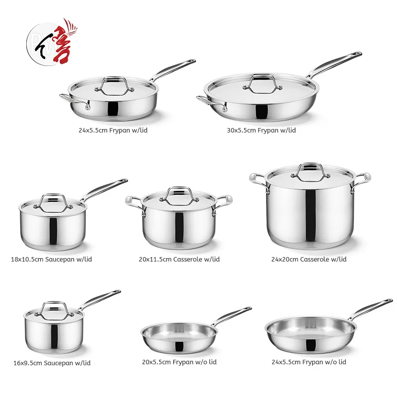 Wholesale Customization Kitchen Cooking Ware Nonstick Cookware Pots and Pans Set Stainless Steel Casserole Sauce Pan Frying Pan