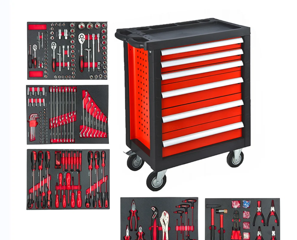 7 Drawers Rolling Metal Tool Cabinet Trolley Cart With Workshop Tool Sets Box Automobile Maintenance  Hardware Hardware Cabinet