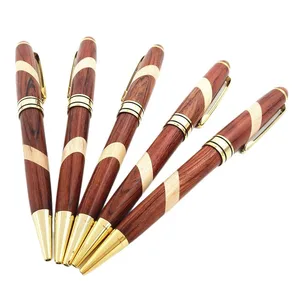 High Quality Luxury Handmade Multi Color Rosewood Twist Ball Pen with Custom Logo Premium Gift Wood Ballpoint Pen for Christmas