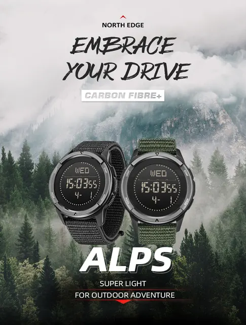 NORTH EDGE Men's Smart Digital Carbon Fiber Watch Impact Millitre Sports  Ultra Light Outdoor Compass Waterproof 50M Watch - AliExpress
