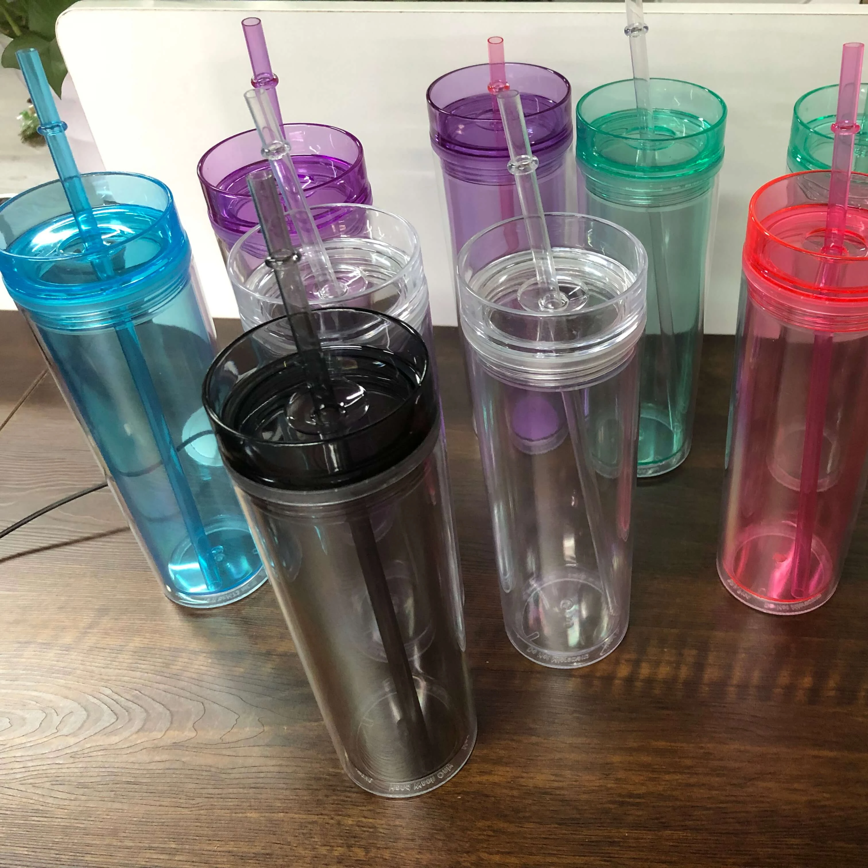 10 PCS 16oz Clear Double Wall Acrylic Tumbler Cup with Lid & Straw BPA-Free
