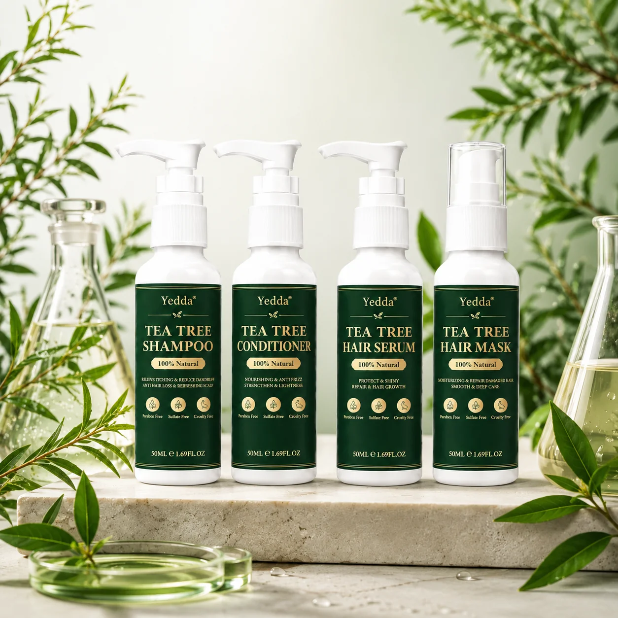Tea Tree Travel Shampoo & Conditioner Set 50ml Mini Disposable Toiletry Kit Custom Logo Hotel Amenities OEM