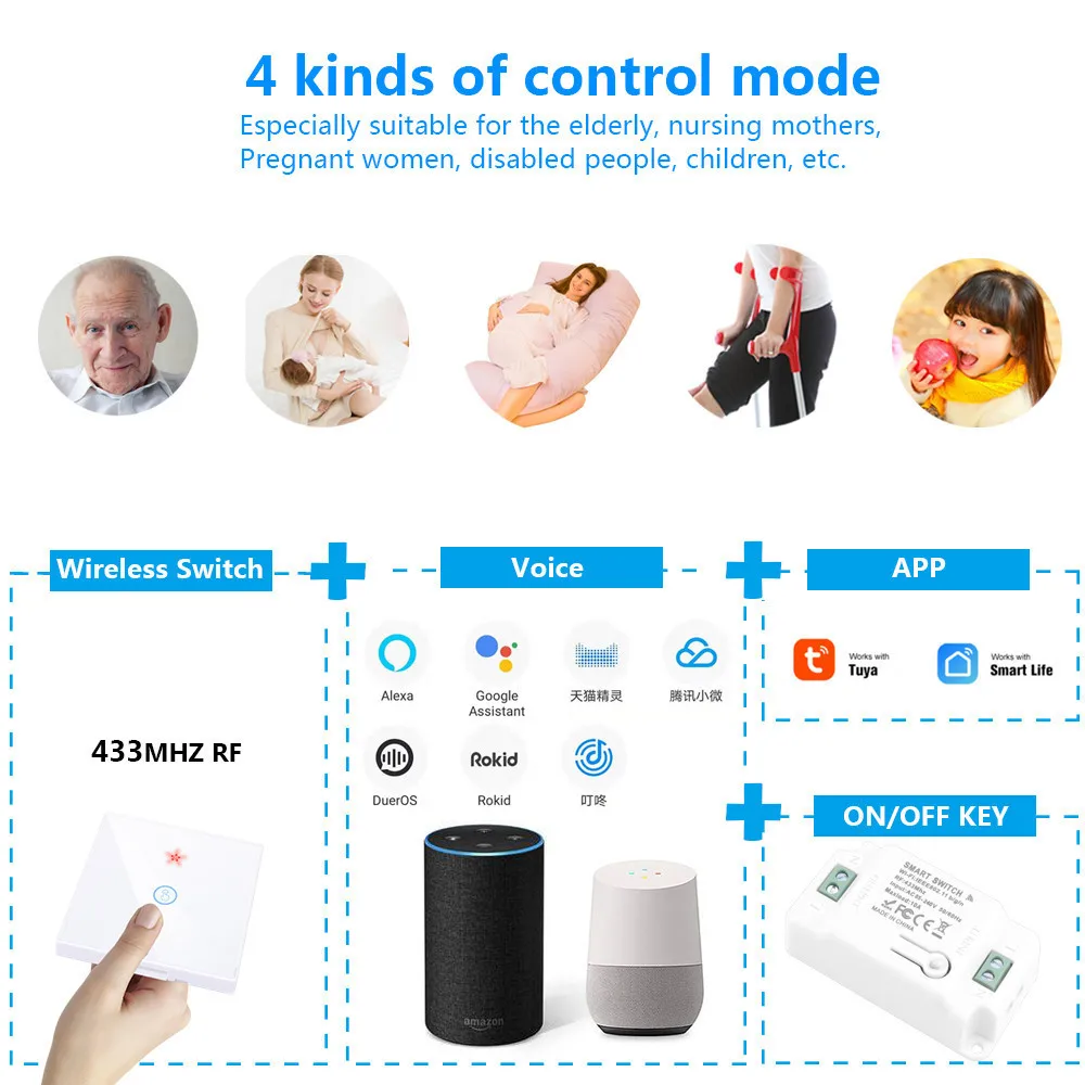 Tuya Smart Life APP Wifi TOUCH Switch Light RF 433mhz