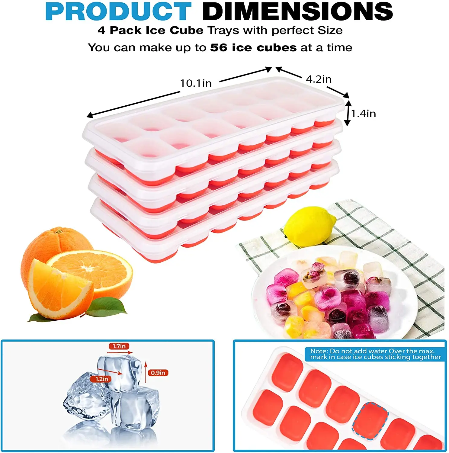 Super Easy Release Reused Food Grade Silicone Ice Cube Trays With 14 Ice Cube Trays Stackable