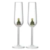Nouveau verre à champagne plaqué or sapin de Noël vert lot de deux