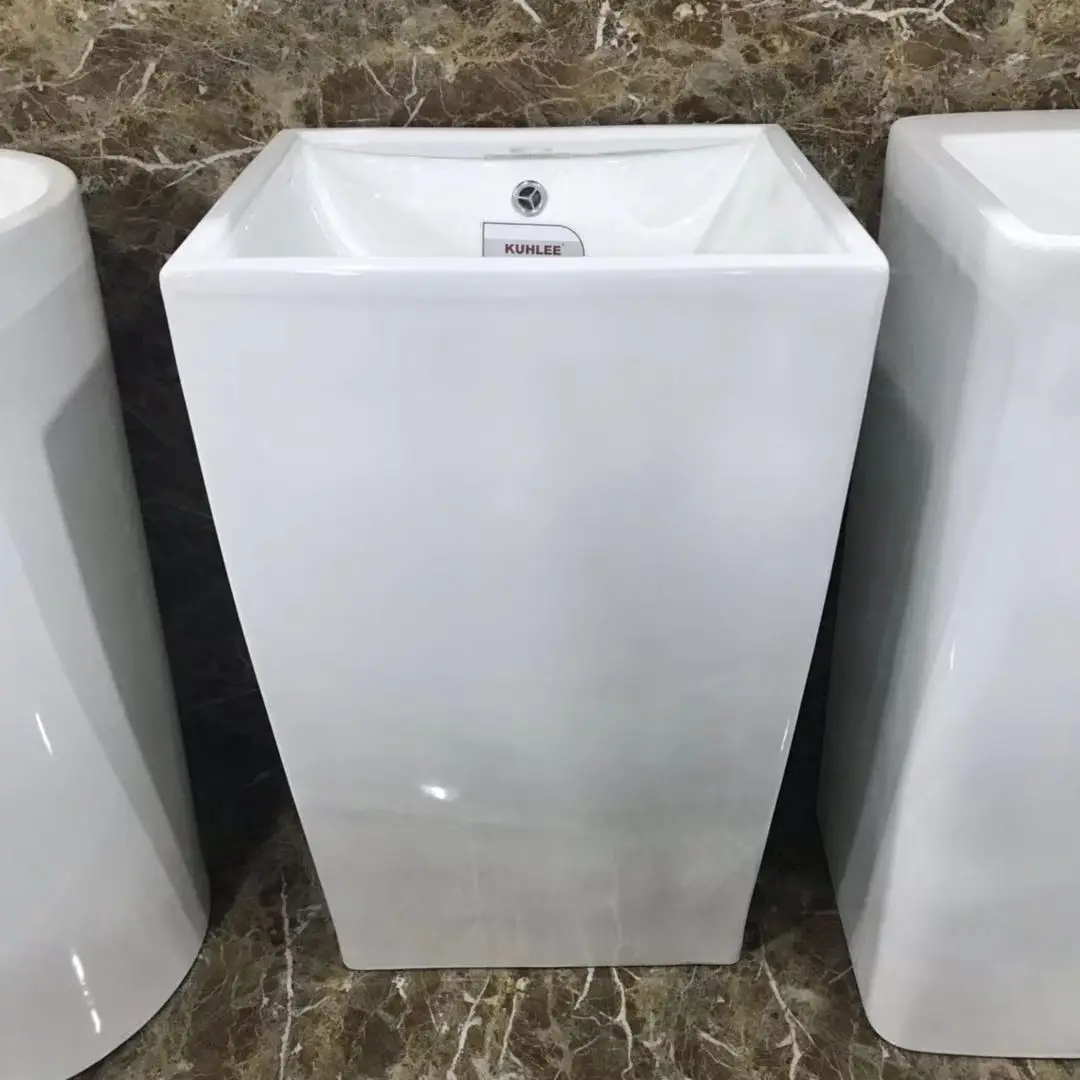 Modern Wash Basin Freestanding Ceramic Square One Piece Pedestal Hand Wash Basin With Good Price