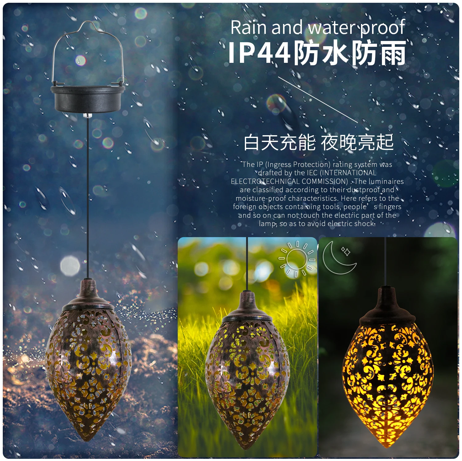 New Product Unique Pattern Long Line Chandelier Metal Iron Art Solar Light For Home Outdoor Decoration