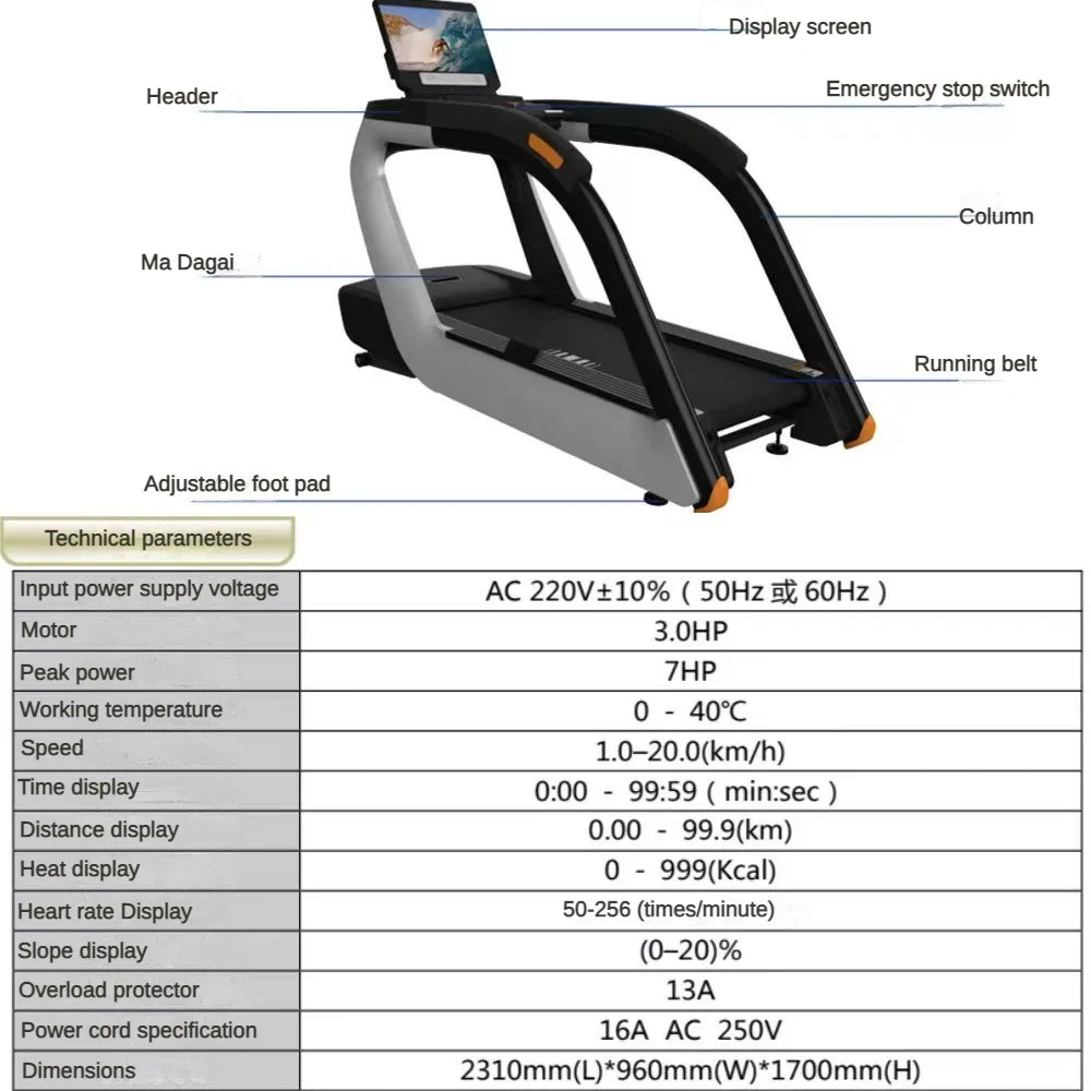 3HP Sport Big Treadmill 230kg Loading Capacity Steel Body Training Machine Commercial Gym Electric AC Motor Running Equipment supplier