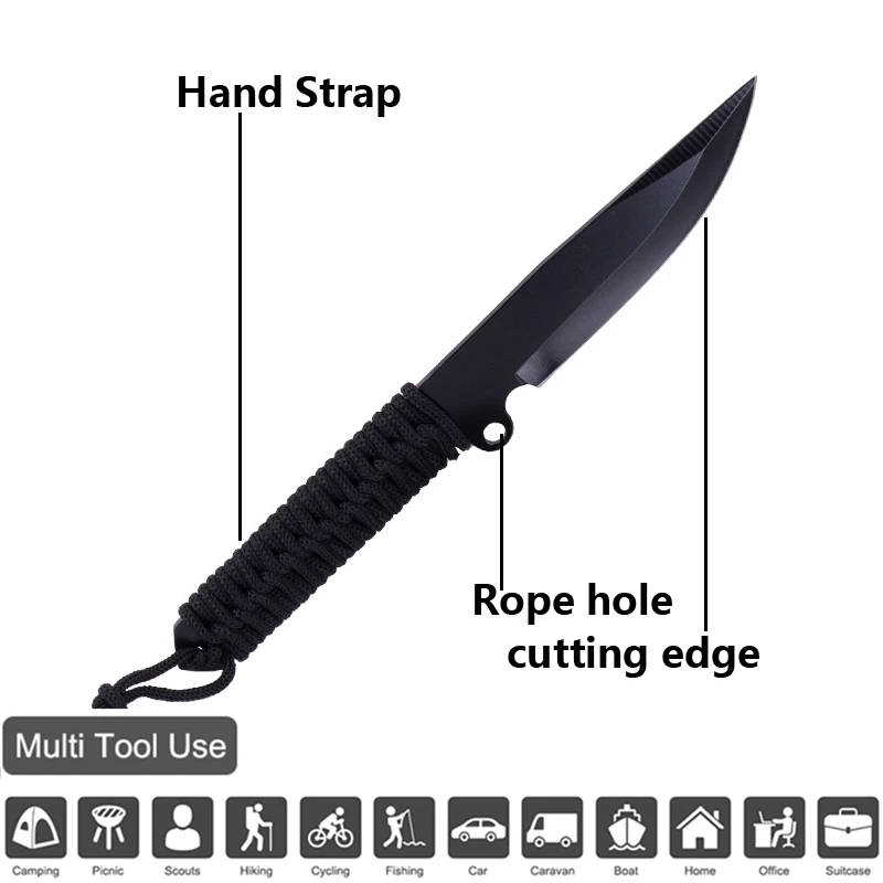 Black Coated Full Tang Bushcraft Knife Fixed Blade Straight Knife ...