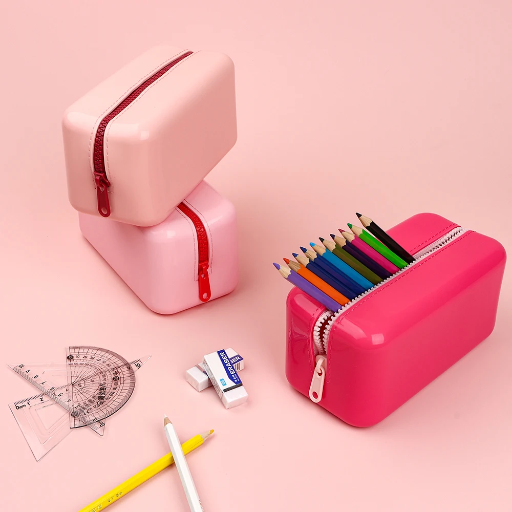 Personalized Silicone Pencil Bag High Glossy School Office Stationery Pencil Case for Teen Girls