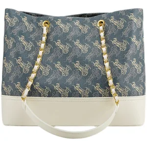 Brand New Luxury Classic Women's Large Size PU Leather Tote Bag Open Custom Logo Canvas Lining for All Seasons-Summer Winter