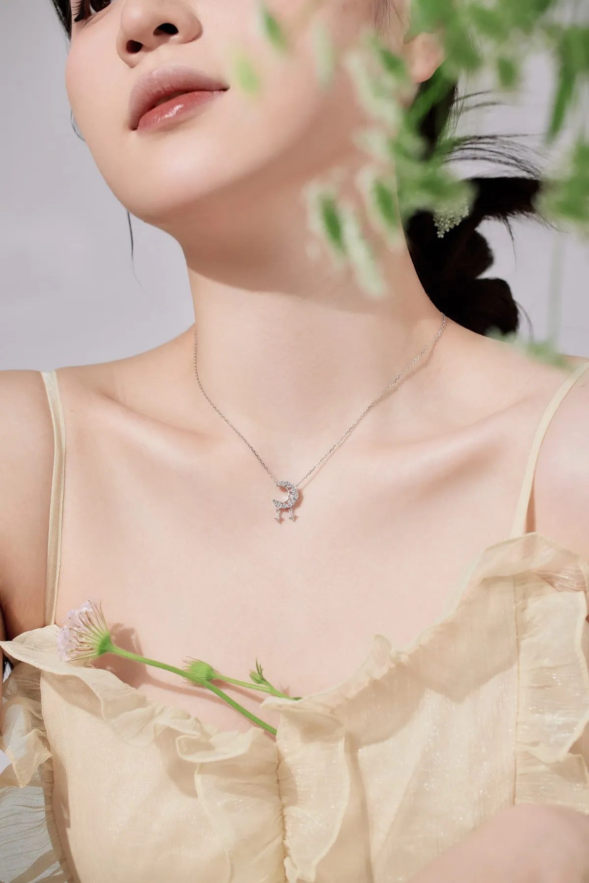 KAKODIY 925 Sterling Silver 18K Gold Plated Necklace Jewelry for Women Cubic Zircon Star and Moon Design Crescent Moon Pendant Chain Necklace detail 4