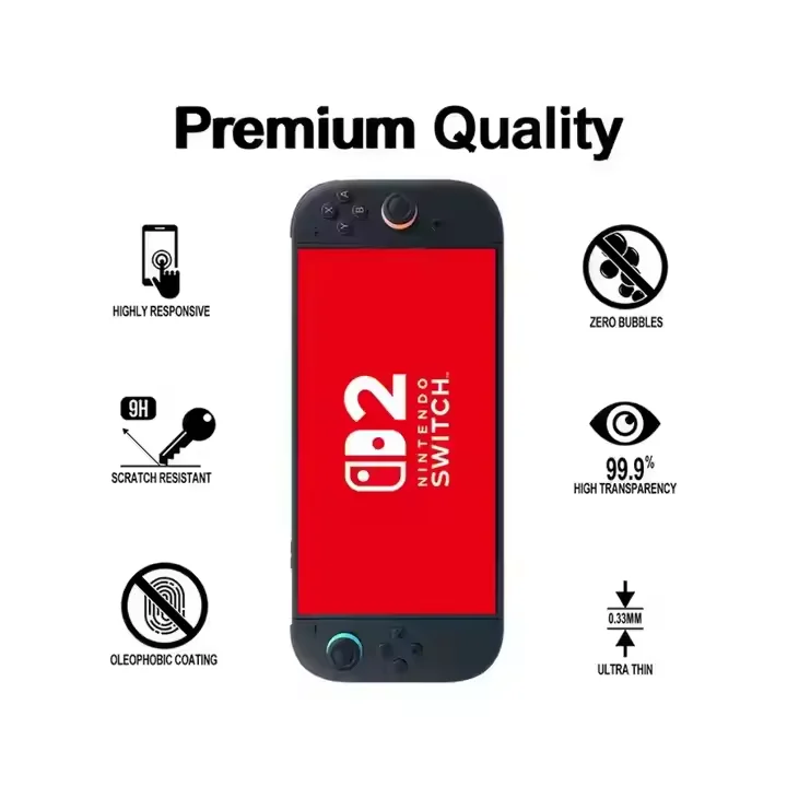 product anti scratch hardness tempered glass screen protectors for nintendo switch 2 gaming console tempered film high clear-4
