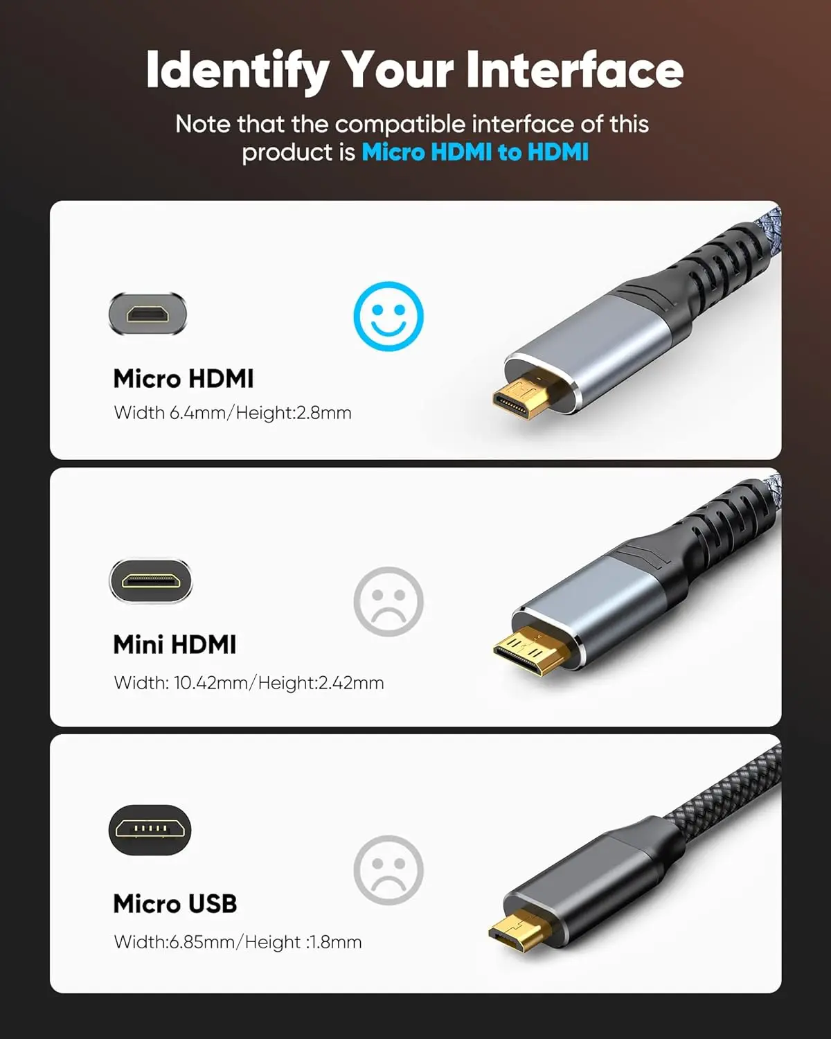 Factory High Quality 4K hdmi to Micro hdmi Cable Gold Plated 4K 60Hz Micro HDMI Cable Cord HDR Compatible for Camera