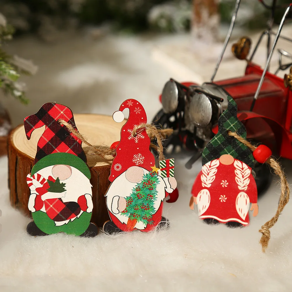 9pcs Navidad 2022 New Year 2023 Gift Christmas Tree Gnomes Wooden Pendants Ornaments Christmas Decorations for Home Noel Deco