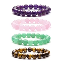 Luxury feng shui rose quartz jade stone bead bracelets wholesale simple men's natural gems stone healing crystal bracelet